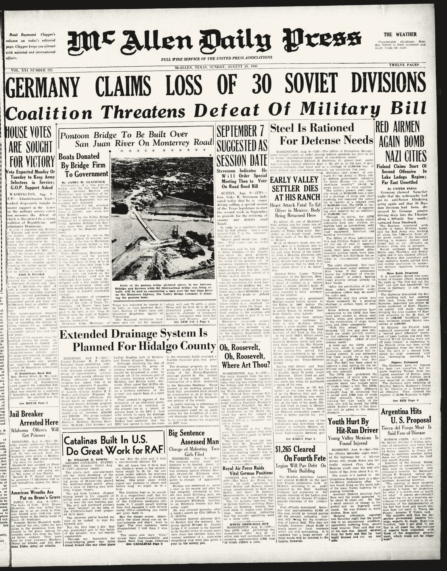 McAllen Daily Press (McAllen, Tex.), Vol. 21, No. 225, Ed. 1 Sunday, August 10, 1941